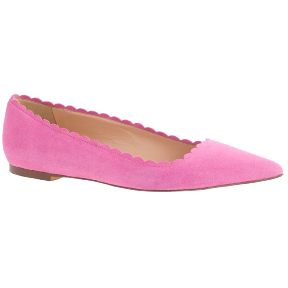 J.Crew Harper Scalloped Suede Flats in Soft Fuschia Pink 7.5